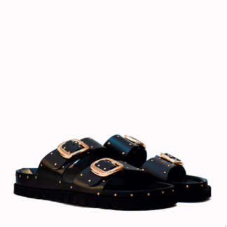 SANDALIA 2 TIRAS TACHUELAS NEGRA