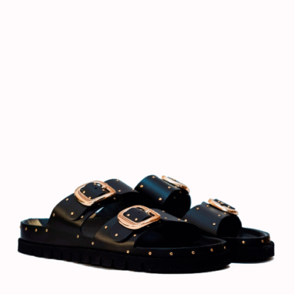 SANDALIA 2 TIRAS TACHUELAS NEGRA