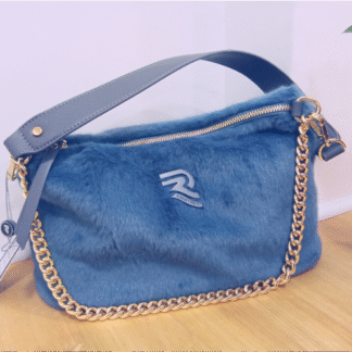 BOLSO PELO AZUL PEQUEÑO CADENA DORADA