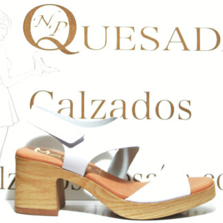 baston sandalia piel tacon cierre velcro blanco