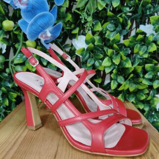 SANDALIA SOFT PIEL ROJO TACON 8 CM
