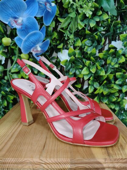 SANDALIA SOFT PIEL ROJO TACON 8 CM