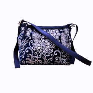 BOLSO CUADRADO TERCIOPELO AZUL BORDADO