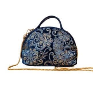 BOLSO DE MANO TERCIOPELO AZUL BORDADO