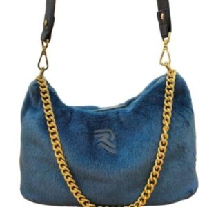 Alternative view of BOLSO PELO AZUL PEQUEÑO CADENA DORADA