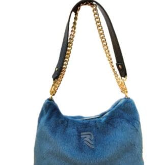 BOLSO PELO AZUL PEQUEÑO CADENA DORADA